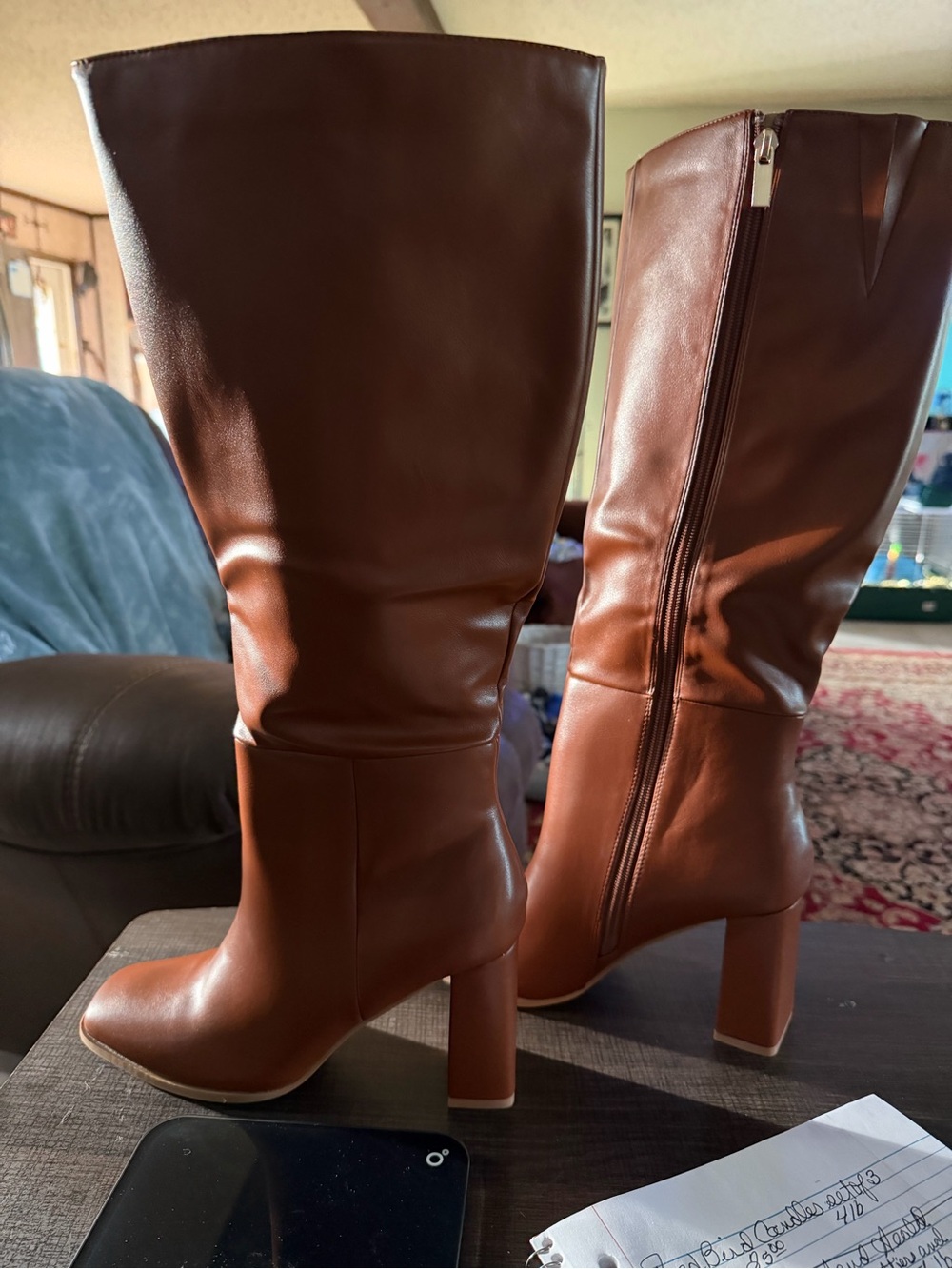 Source Unknown Chestnut Brown Mid-Calf Block Heel Boots